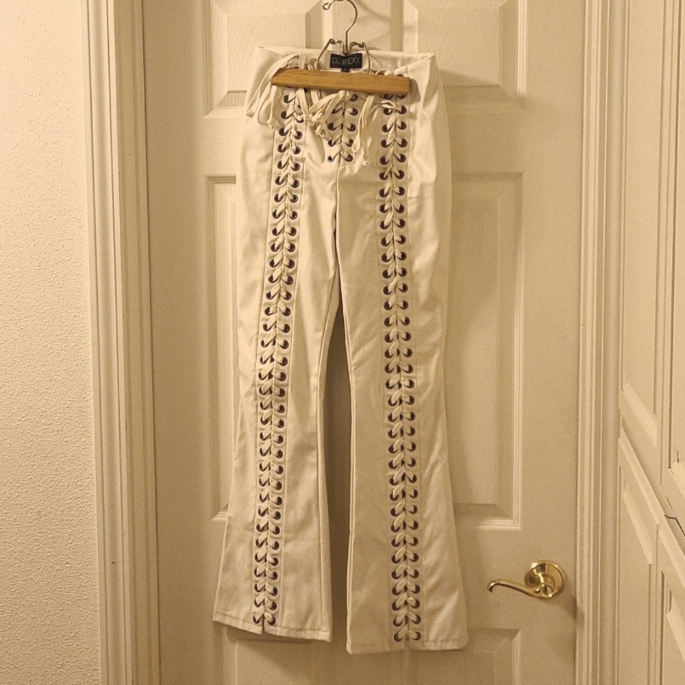 Lace-up White Faux Leather Pants